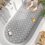 HITSLAM Oval Badewannenmatte rutschfest, 88 x 40 cm Antirutschmatte für Badewanne, Maschinenwaschbar Duschmatte rutschfest mit Saugnäpfen, BPA frei Badematte Schimmelresistent, Grau