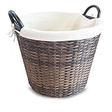 HABAU Feuerholzkorb mit waschbarem Stoffeinsatz, Holzkorb aus extrem robustem Polyethylen mit Metallrahmen - Korb mit 48 cm Durchmesser (Braun, Mittel)