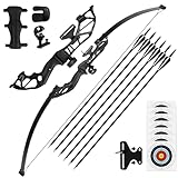 REAWOW 30LBS Recurve Bows Bogenschießset Bogen und Pfeil Set Survival Longbow Right Hand mit verwendet für Recurve Bow Zielübungen Outdoor Hunting Archery Carbon Arrows und Armguard und Finger Tab