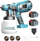 Akku Farbsprühsystem, Ersatz für Makita，mit 2x5500mAh Batterie, Lackierpistole zum Streichen von Wänden, Decken, Möbel, Gartenzaun, Sprühgerät 1000ml Abnehmbarer Behälter, Hohe Leistung