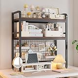 Schreibtisch-Bücherregal mit 2 Ebenen, für Zuhause, Büro, Wohnheim, modernes Aufbewahrungsregal (95 x 20 x 98 cm), Schwarz