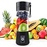 TENSWALLXCJC Mixer Smoothie Maker Tragbarer Entsafter:380ml Standmixer Persönlicher shaker proteinshake mit 6 Edelstahlmesser Tragbar-BPA-freie mit USB-Mixbecher für Shakes,SaftOutdoor,Schwarz, ZZB4W3