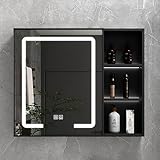 Moderner LED-Badezimmer-Spiegelschrank mit Touch-Schalter und Nebelentfernungsfunktion, Wandmontage, Badezimmer-Aufbewahrungsschrank mit Aluminium-Material und LED-Lichtleiste