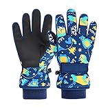 Kinder bedruckter Winter-Skihandschuhe, Thermohandschuhe, Thermo-Fahrradhandschuhe, Kinder, winddichte Handschuhe, Fäustlinge, Herren (Marineblau, 9–13 Jahre)