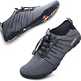 SIMARI Schnelltrocknende Wasserschuhe für Damen und Herren Sport Barfuß Tauchen Schwimmen Wellenreiten Wasser Gehen Sandstrand Yoga WP001,209 Gray Stripe,42 EU