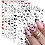 Nagelsticker für Nailart | Sticker für Nails Art Design Valentine 6er Pack,Selbstklebende Slider-Buchstaben-Aufkleber, Maniküre-Zubehör für Frauen Caizhe
