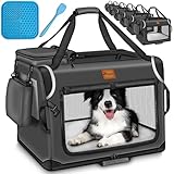TRESKO® Hundebox faltbar inkl. Leckmatte, Spatel & Reflektoren S 50x34x34cm | Transportbox für Hunde und Katzen | Hundetransportbox Auto für kleine & große Hunde | Hundetasche robust Anthrazit