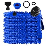 Bosmsaslad 50FT/15M Gartenschlauch Flexibel, Wasserschlauch Dehnbar Flexibler Schlauch Anschluss mit 7 Funktionen Garten Handbraus für Garten Haustier Autowäsche (Blau)