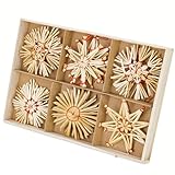 24x Strohsterne Christbaumschmuck groß I klein Ø 8cm I Strohstern Weihnachtsbaumanhänger I Weihnachtsbaumschmuck Retro I Kristbaum Schmuck Baumschmuck Weihnachten