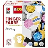 Marabu 0303000000086 - KiDS Fingerfarben-Set Sternenglanz mit leuchtenden Farben, 4 x 100 ml, vegan, auswaschbar, für Kinder ab 3 Jahren, Rosa, Blau, Gold, Silber