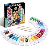 TBC The Best Crafts Acrylfarben Set, Satz von 24 farbe 12ml Tuben, Grundlegende und Metallische Farben, Wasserfest und Lichtecht, Schnell Trocknend, für DIY Stein, Keramik, Holz, Papier