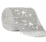 Joyolelf 24 Reihe Silber Strassband Diamant Band Dekoband, Perfekt für bling Braut, Blumenstrauß, Rahmen, Vasen, Hochzeit und Party Dekoration, 10 Meter
