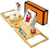 Ausziehbare Badewannenablage - Verstellbares Badewannenbrett Badewannen Ablagen - rutschfeste Badewannenablage Passend für die meisten Badewannen - Hält Buch, iPad, Telefon, Glas, Kerze