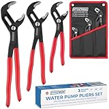 EffektWerk - 3-teiliges Wasserpumpenzangen-Set - 18 cm, 25 cm, 30 cm - Rutschfeste Klempnerzange, Nut- und Federzange mit verstellbaren Backen