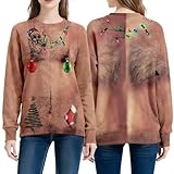 Damen Hässliche Weihnachtspullover Lustiges Grafik Sweatshirt Langarm Weihnachten Fleece Jumper Rundhalsausschnitt Ugly Christmas Pullover S-2XL