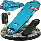 Foris® Mumienschlafsack 3-4 Jahreszeiten | mit exklusiv entwickeltem Belüftungssystem | -10-25°C | Exta lang 80x215cm | Wasserdicht | Outdoor Camping Festivals | Blau, Reißverschluss Links
