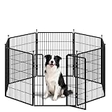 Fobyfurny Welpenauslauf, Metall Welpenlaufstall, 80 cm Hoch, Faltbares Freilaufgehege mit Tür, für Innen und Außen, Tierlaufstall, Laufstall DIY, 8 Gitterplatten mit 2 Türschlössern, Schwarz