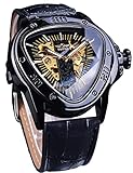 Winner Fashion Mechanische Armbanduhr für Herren, dreieckiges Rennsportzifferblatt, wasserdicht, goldenes Skelettzifferblatt, automatisches Uhrwerk, Lederdesign, Schwarz_1