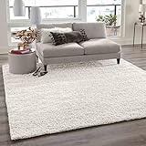 VIMODA Teppich Prime Shaggy Hochflor Einfarbig Weiss Creme Weich für Wohnzimmer, Schlafzimmer, küche, Maße:160x220 cm