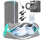 Ptyism 2 Stück Waschbeutel für Schuhe(mit Haken，Schuhbürste，Schuhbaum) Shoe Washing Bag,Schuhwaschbeutel 丨Turnschuhe Waschbeutel, Wiederverwendbar.