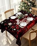 Tischdecke Abwaschbar Weihnachten Tischdecke 220 x 120 Rot Tischdecken Rechteckig Weihnachten Tischtuch Polyester Gartentischdecke Wetterfest für Party Outdoor A-0235