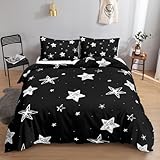 HOSIMA Sterne -Bettwäsche-Set,135x200cm, Weiß Sterne＆Schwarz, Bettwäsche-Set, 1 Bettbezug, 1 Kissenbezug, Reißverschluss, geeignet für Kinder, Jugendliche und Erwachsene