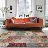 bamyum Afra Bedruckter Teppich Chenille-Druck Maschinell Hergestellt 200 x 300 cm, Wohnzimmer Vintage Schlafzimmer, Antibakteriell Antirutschunterlage Küchenteppich Patchwork