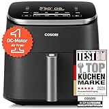 Cosori Turboblaze Heißluftfritteuse Airfryer, 9-in-1 Air Fryer XXL 6L, leiser DC Motor mit 5 Geschwindigkeitsstufen, Grillen, Backen, Gären, Dehydrieren, Tiefkühlen, 87 Rezepte, 64% energiesparend