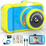 Kinderkamera, 3,5' Großes Display |360°Rotierendes Zoomobjektiv | Kinder Kamera mit Selfies | LED-Blitz | Digitalkamera Fotoapparat Kinder mit 32G Karte | Spielzeug Geschenke für Kinder 3-12 | Blau