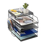5-stufiges stapelbares Briefkasten Office Desk Paper Organizer-Aktenfächer, Desktop-Halter für Papierbriefzubehör mit Stifthalter (Schwarz)