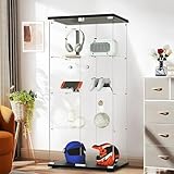 Aplancee Glasvitrine Standvitrine in Schwarz, 164 * 36.3 * 80.5cm Vitrinenschrank mit 4 Glasböden & 2 Türen aus gehärtetem Glas, Modern Glas Schrank für Wohnzimmer Büro Sammlerstücke Bücher Wein