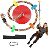 TURFEE Schaukel Outdoor Kinder Kletterseil Schaukel mit Plattform，Baum Scheibe Schaukel Kletterseil für Kinder Draussen Tellerschaukel für Garten Maximale Belastung 400kg(Rot)