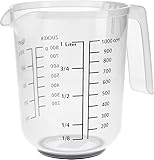 RoyalFay® Messkanne – 1L Messbecher aus robustem Kunststoff mit Liter- & Gramm-Skala – lebensmittelechte Messkannen aus Polypropylen für präzises Backen (1 x 1L)