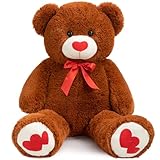 BEJOY Teddybär 91cm Plüschtier großer Bär Kuscheltier mit Liebe rotes Herz für Freundin und Kinder Geschenk, Braun