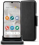 Doro 8100 Plus 4G Smartphone für Senioren - Entsperrt - Wasserdicht - mit Triple-Kamera - 6,1' Bildschirm - GPS - Gesichtserkennung - Ladestation und Hülle - (Schwarz)