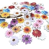 KnöPfe AnnäHen 50/10 Stück Holzknöpfe in Gänseblümchen- und Sonnenblumenform for Bastelarbeiten, bemalte Blütenform, 2 Löcher, flache Rückseite, Weihnachten(10pcs)