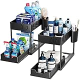 Puricon 2 Set Unter Waschbecken Regal, 2 Etagen Standregal Küche Arbeitsplatte Regal Organizer, Mehrfunktional Küchenregal Gewürzregal Unterschrankregal Spülschrankregal -Schwarz