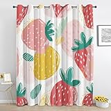 Generisch Niedliche Erdbeeren Vorhänge Blickdicht, Cartoon-Obst Kinder Gardinen mit Ösen 2er Set, Thermo Vorhang für Wohnzimmer Schlafzimmer H 280 x B 140 cm Cs614
