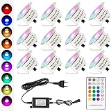 dystaval 12er RGB LED Bodeneinbauleuchten Aussen DC12V 0.8W Ø42mm LED Einbaustrahler mit Fernbedienung Dimmbar, IP67 Wasserdicht Terrassen Einbaustrahler Außen für Küche Garten Gehweg Holzbrücke