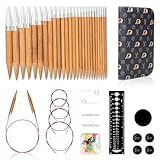 RUIDI Rundstricknadeln Set, Rundstricknadeln Set Austauschbar mit Tasche & Zubehör, 13 Paare Rundstricknadeln in Größen von 2,75 mm bis 10 mm (Bambus)