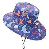 Durio Sonnenhut Baby UV Hut Kinder mit Breite Krempe Sommerhut Verstellbarer Faltbare mit Bindebändern und Nackenschutz Blauer Meeresboden 4-8 Jahre (Tag Size XL)