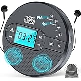 Discman-CD-Player mit Bluetooth-FM-Transmitter, Kopfhörern, LCD-Bildschirm, AUX, integriertem Lautsprecher, USB-Anschluss, 2000mAh wiederaufladbarer CD-Player tragbarer mit Anti-Skip-Schutz