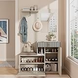 Garderobenset, Kompaktgarderobe, Flurgarderobe mit Spiegel und Polsterkissen, Flurschrank, Wohnwand, Regal, Flur- und Dielengarderobenpaneele, Schuhschrank, (B x H x T): 110 x 185,5 x 37 cm