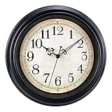Plumeet Wanduhr Klassisch 25cm Ruhige Retro Wanduhr ohne Tickgeräusche für Wohnzimmer - Schlafzimmer - Batteriebetrieben (Schwarz)
