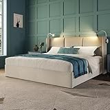 Anajqaqia Polsterbett, 160/140 x 200 cm, Doppelbett, mit Matratze, mit USB-Ladegerät und E-Readern (Beige, 140 x 200 cm)