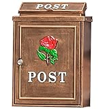 Wandmontierter Briefkasten – Wandmontage, Rosenmuster, Post Zeitungspaket, Zeitschriftenbriefkasten, einfach zu installieren, bronzefarbener Postkasten mit Zubehör