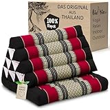 livasia Thaikissen mit 1 Auflage - 75x50x8cm - Dreieckskissen mit Sitzkissen, Keilkissen mit Kapok, Rückenkissen faltbar, Thaimatte zum Klappen, handgefertigt, Meditationskissen (Schwarz/Rot)