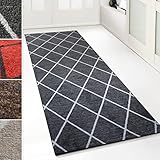 Floordirekt Teppich-Läufer Cosenza | Modernes Rauten-Design | Hochwertige Verarbeitung | Rutschhemmender Gelrücken | Erhältlich in 4 Farben & vielen Größen (80 x 350 cm, Schwarz)
