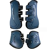 Frdhee Gamaschen & Streichkappen, 4er Set Gamaschen Pferd mit Schlagschutz Pferde-Sportstiefel Neopren Pferdesehne Bandage Reitausrüstung für Springen, Reiten, Events, Dressur, L, Blau