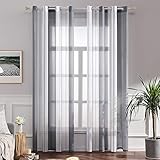 MIULEE Gardinen Gestreift Transparent mit Ösen, Voile Vorhänge Wohnzimmer Modern 2er Set, Vorhang Schlafzimmer Transparent mit Grau Weiss Gestreift Muster, Vorhang Halbtransparent Streifen 140X245 cm